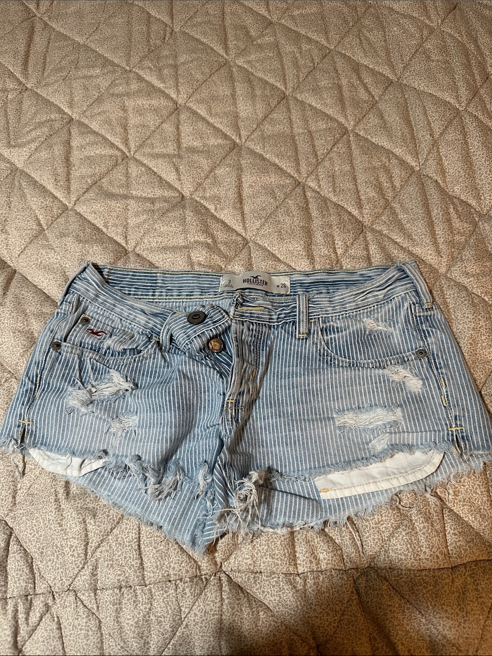 Hollister Light Blue Pinstripe Distressed Denim Shorts - Picture 5 of 5